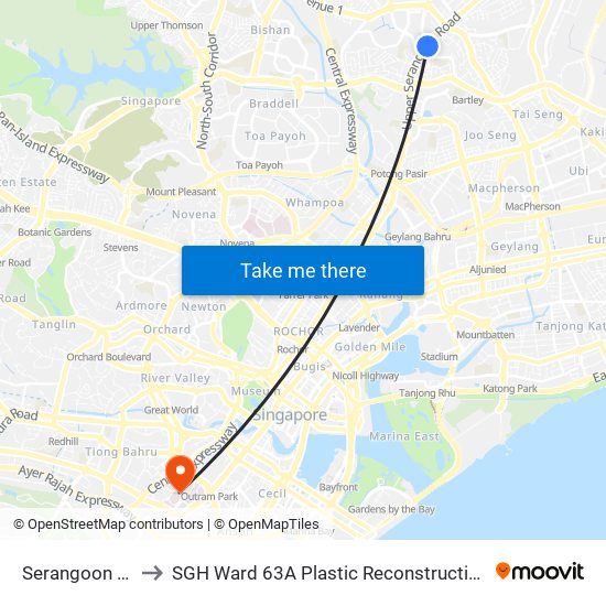 Serangoon (NE12|CC13) to SGH Ward 63A Plastic Reconstructive Aesthetic Surgery/ Eye Surgery map