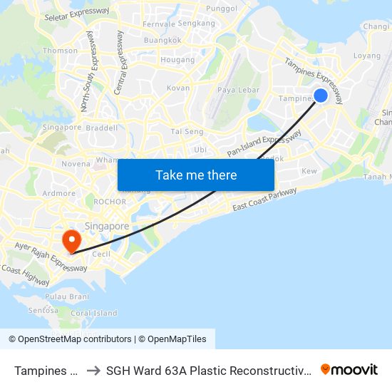 Tampines East (DT33) to SGH Ward 63A Plastic Reconstructive Aesthetic Surgery/ Eye Surgery map