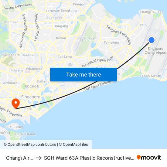 Changi Airport (CG2) to SGH Ward 63A Plastic Reconstructive Aesthetic Surgery/ Eye Surgery map