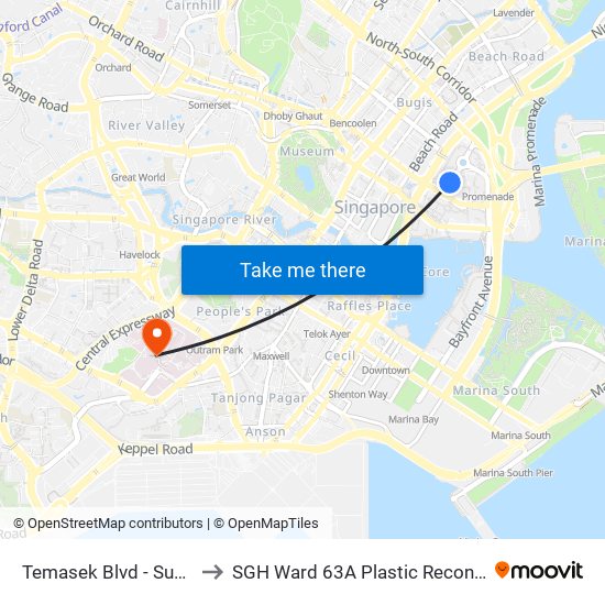 Temasek Blvd - Suntec Convention Ctr (02151) to SGH Ward 63A Plastic Reconstructive Aesthetic Surgery/ Eye Surgery map