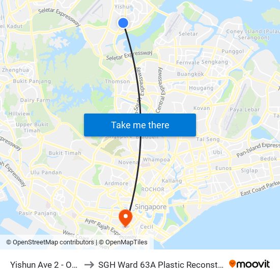 Yishun Ave 2 - Opp Khatib Stn (59049) to SGH Ward 63A Plastic Reconstructive Aesthetic Surgery/ Eye Surgery map