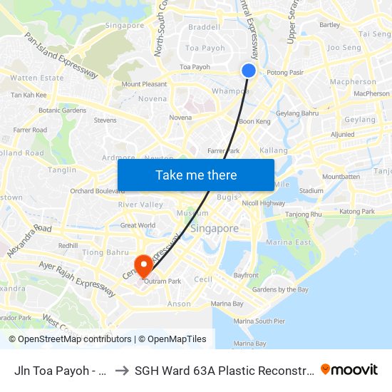 Jln Toa Payoh - Opp Blk 195 (52089) to SGH Ward 63A Plastic Reconstructive Aesthetic Surgery/ Eye Surgery map
