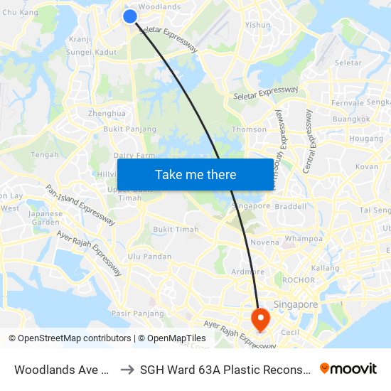 Woodlands Ave 3 - Opp Blk 402 (46499) to SGH Ward 63A Plastic Reconstructive Aesthetic Surgery/ Eye Surgery map