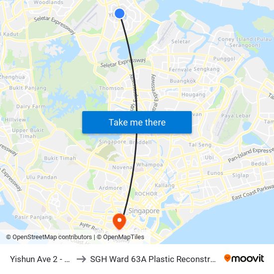 Yishun Ave 2 - Yishun Stn (59079) to SGH Ward 63A Plastic Reconstructive Aesthetic Surgery/ Eye Surgery map