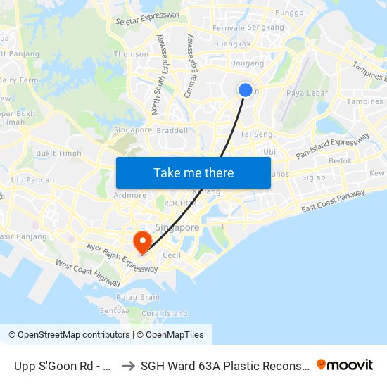 Upp S'Goon Rd - Kovan Stn Exit C (63039) to SGH Ward 63A Plastic Reconstructive Aesthetic Surgery/ Eye Surgery map