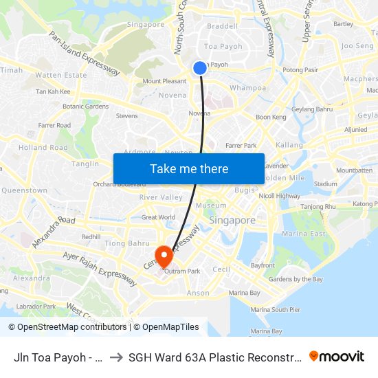 Jln Toa Payoh - Trellis Twrs (52071) to SGH Ward 63A Plastic Reconstructive Aesthetic Surgery/ Eye Surgery map