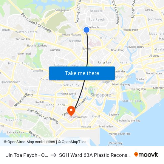 Jln Toa Payoh - Opp Trellis Twrs (52079) to SGH Ward 63A Plastic Reconstructive Aesthetic Surgery/ Eye Surgery map