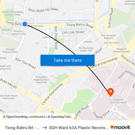 Tiong Bahru Rd - Tiong Bahru Stn (10169) to SGH Ward 63A Plastic Reconstructive Aesthetic Surgery/ Eye Surgery map