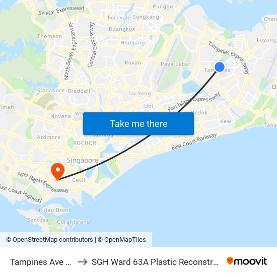 Tampines Ave 7 - Blk 503 (76199) to SGH Ward 63A Plastic Reconstructive Aesthetic Surgery/ Eye Surgery map