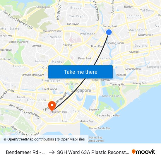 Bendemeer Rd - Mom Svcs Ctr (60179) to SGH Ward 63A Plastic Reconstructive Aesthetic Surgery/ Eye Surgery map