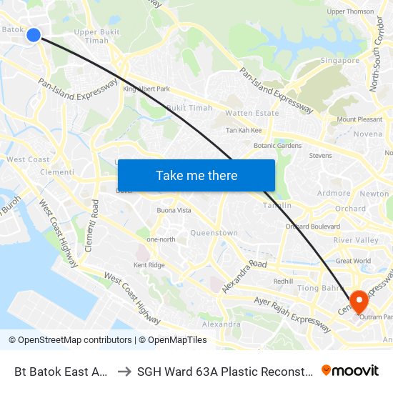 Bt Batok East Ave 3 - Blk 283 (43189) to SGH Ward 63A Plastic Reconstructive Aesthetic Surgery/ Eye Surgery map