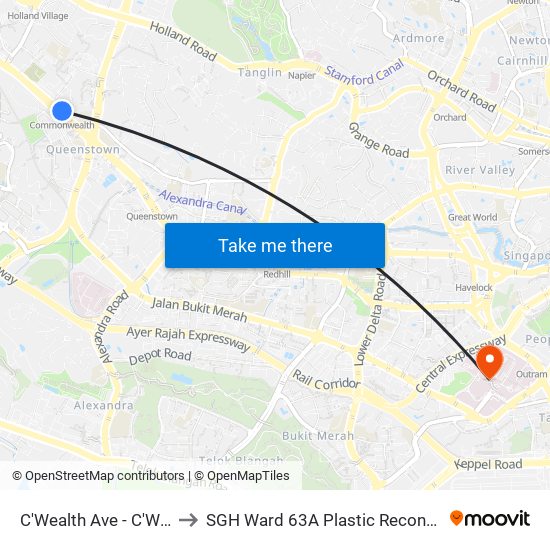 C'Wealth Ave - C'Wealth Stn Exit B/C (11169) to SGH Ward 63A Plastic Reconstructive Aesthetic Surgery/ Eye Surgery map