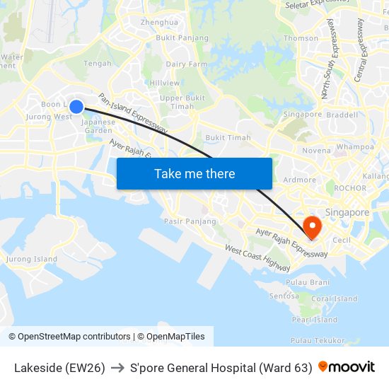 Lakeside (EW26) to S'pore General Hospital (Ward 63) map