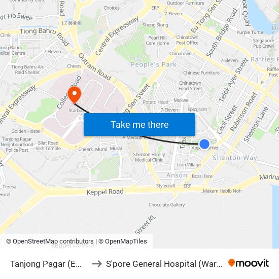 Tanjong Pagar (EW15) to S'pore General Hospital (Ward 63) map