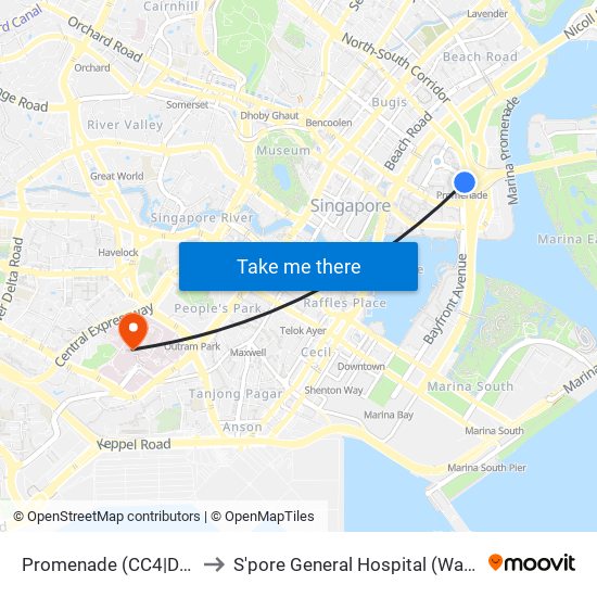 Promenade (CC4|DT15) to S'pore General Hospital (Ward 63) map