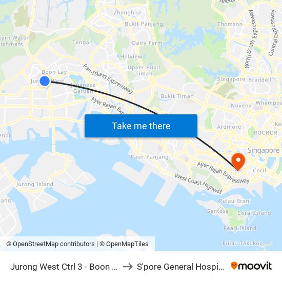 Jurong West Ctrl 3 - Boon Lay Int (22009) to S'pore General Hospital (Ward 63) map