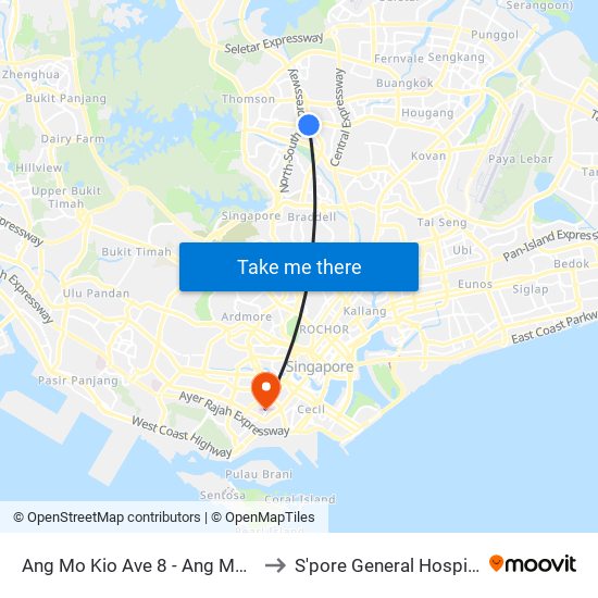 Ang Mo Kio Ave 8 - Ang Mo Kio Int (54009) to S'pore General Hospital (Ward 63) map