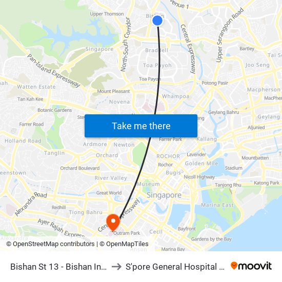 Bishan St 13 - Bishan Int (53009) to S'pore General Hospital (Ward 63) map