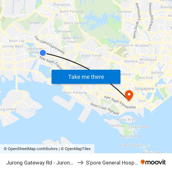 Jurong Gateway Rd - Jurong East Int (28009) to S'pore General Hospital (Ward 63) map