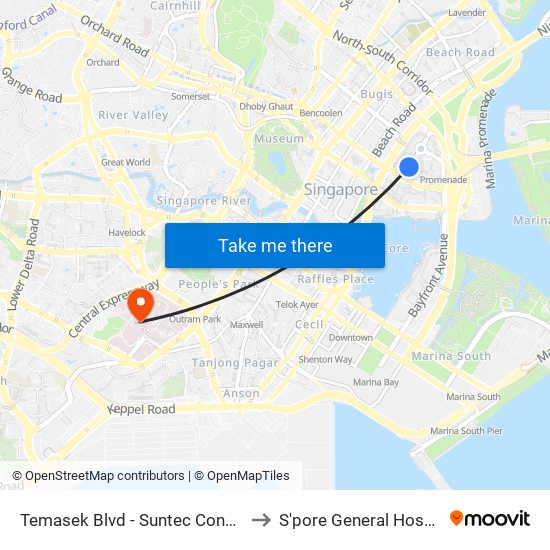 Temasek Blvd - Suntec Convention Ctr (02151) to S'pore General Hospital (Ward 63) map