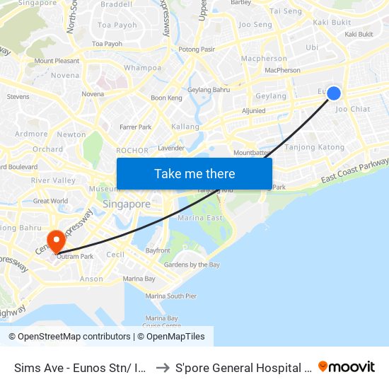 Sims Ave - Eunos Stn/ Int (82061) to S'pore General Hospital (Ward 63) map