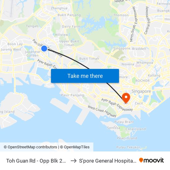 Toh Guan Rd - Opp Blk 288d (28631) to S'pore General Hospital (Ward 63) map