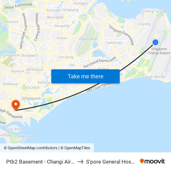 Ptb2 Basement - Changi Airport Ter 2 (95129) to S'pore General Hospital (Ward 63) map