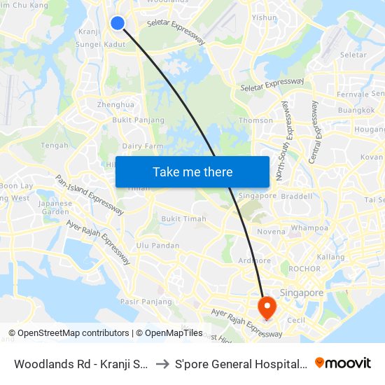 Woodlands Rd - Kranji Stn (45139) to S'pore General Hospital (Ward 63) map