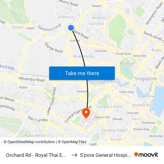Orchard Rd - Royal Thai Embassy (09179) to S'pore General Hospital (Ward 63) map
