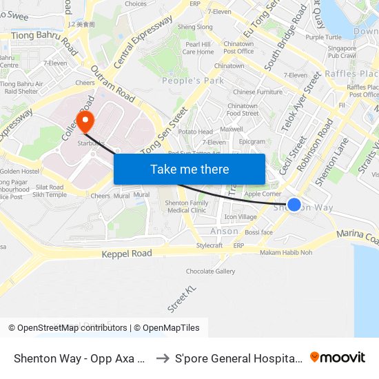 Shenton Way - Opp Axa Twr (03217) to S'pore General Hospital (Ward 63) map