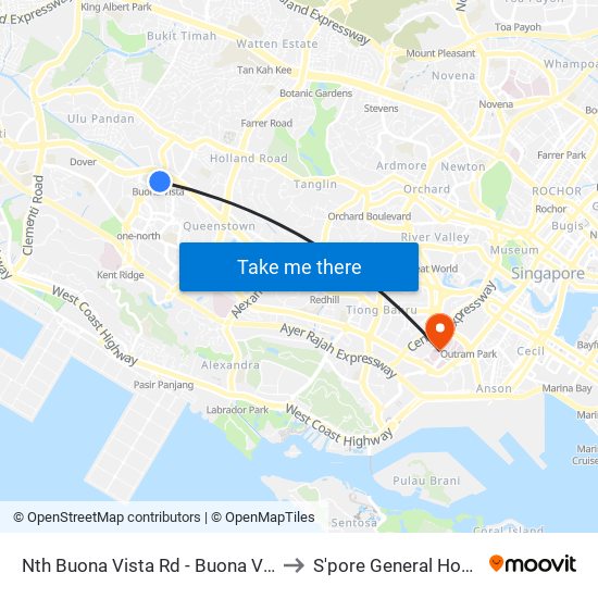 Nth Buona Vista Rd - Buona Vista Stn Exit D (11369) to S'pore General Hospital (Ward 63) map