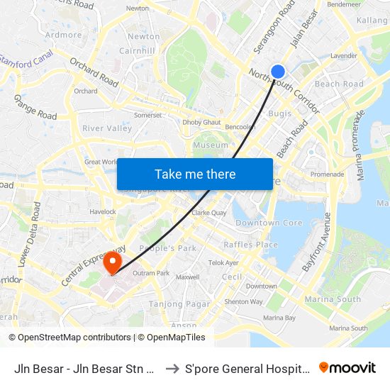 Jln Besar - Jln Besar Stn Exit A (07529) to S'pore General Hospital (Ward 63) map