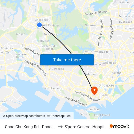 Choa Chu Kang Rd - Phoenix Stn (44141) to S'pore General Hospital (Ward 63) map