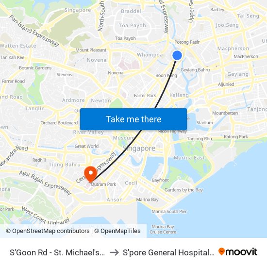 S'Goon Rd - St. Michael's Pl (60161) to S'pore General Hospital (Ward 63) map