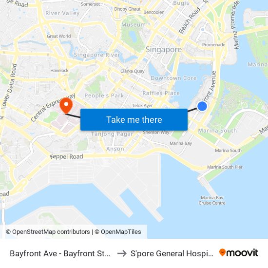 Bayfront Ave - Bayfront Stn Exit A (03519) to S'pore General Hospital (Ward 63) map