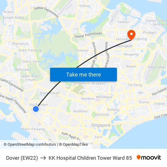 Dover (EW22) to KK Hospital Children Tower Ward 85 map
