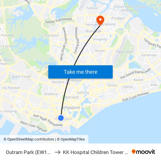 Outram Park (EW16|NE3) to KK Hospital Children Tower Ward 85 map