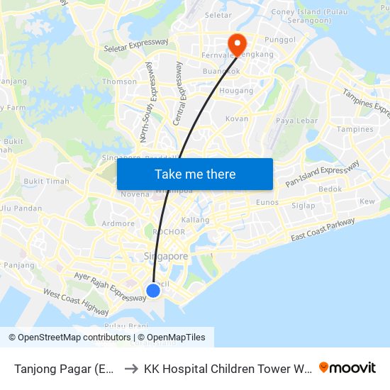 Tanjong Pagar (EW15) to KK Hospital Children Tower Ward 85 map