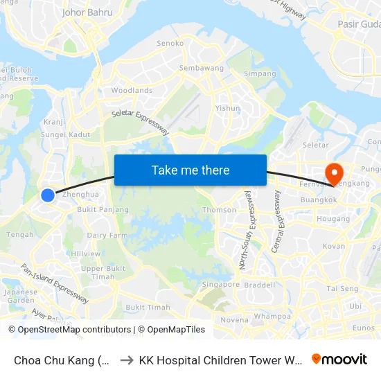 Choa Chu Kang (NS4) to KK Hospital Children Tower Ward 85 map