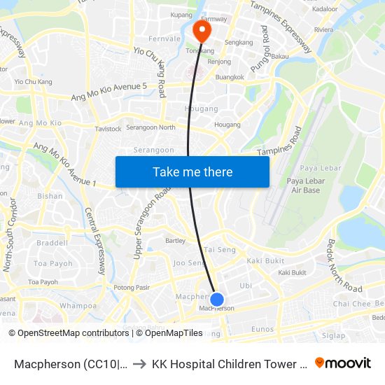 Macpherson (CC10|DT26) to KK Hospital Children Tower Ward 85 map