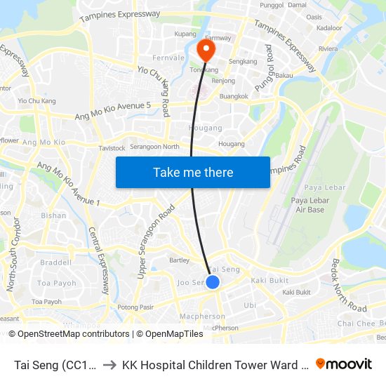 Tai Seng (CC11) to KK Hospital Children Tower Ward 85 map
