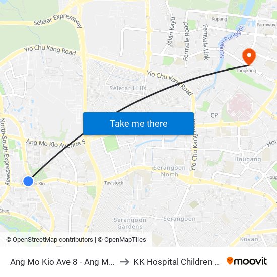 Ang Mo Kio Ave 8 - Ang Mo Kio Int (54009) to KK Hospital Children Tower Ward 85 map