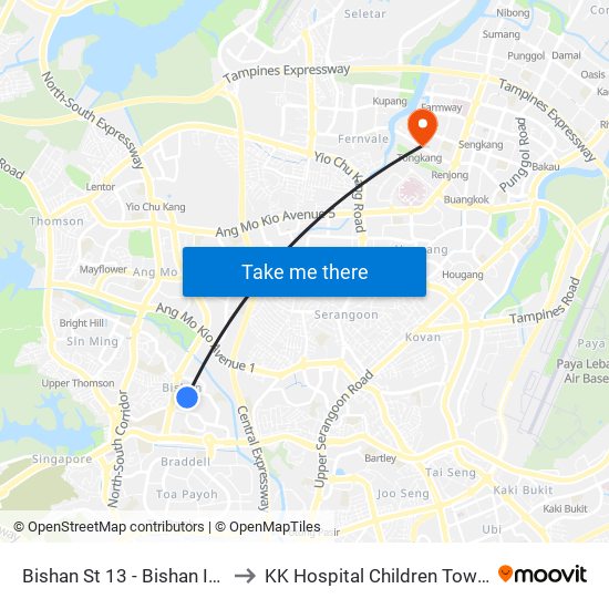 Bishan St 13 - Bishan Int (53009) to KK Hospital Children Tower Ward 85 map