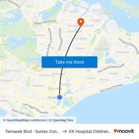 Temasek Blvd - Suntec Convention Ctr (02151) to KK Hospital Children Tower Ward 85 map