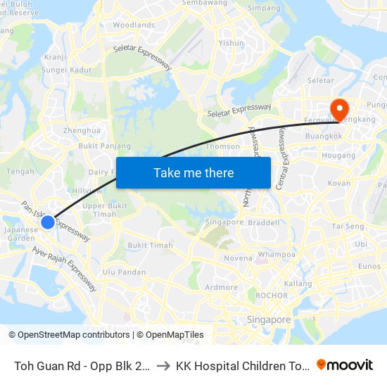 Toh Guan Rd - Opp Blk 288d (28631) to KK Hospital Children Tower Ward 85 map