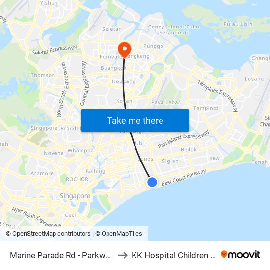 Marine Parade Rd - Parkway Parade (92049) to KK Hospital Children Tower Ward 85 map