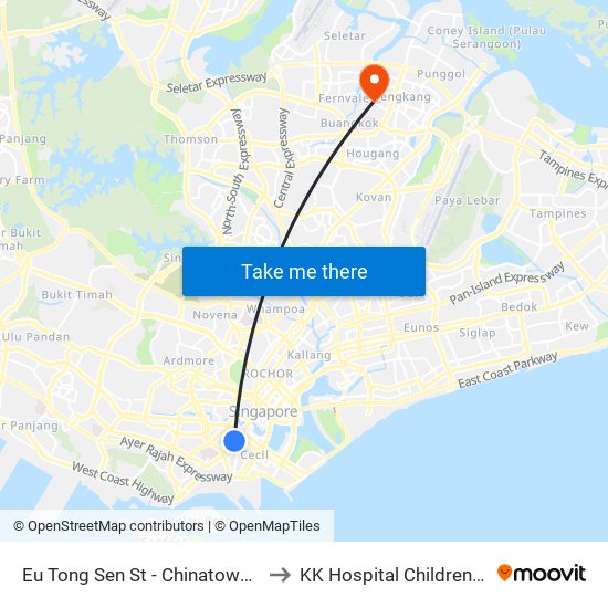 Eu Tong Sen St - Chinatown Stn Exit C (05013) to KK Hospital Children Tower Ward 85 map