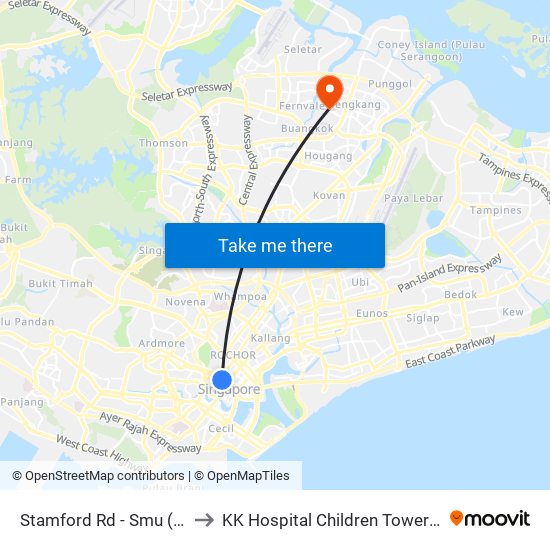 Stamford Rd - Smu (04121) to KK Hospital Children Tower Ward 85 map