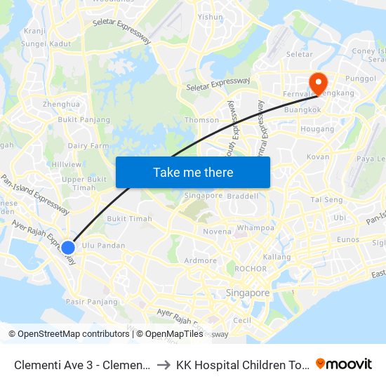 Clementi Ave 3 - Clementi Int (17009) to KK Hospital Children Tower Ward 85 map