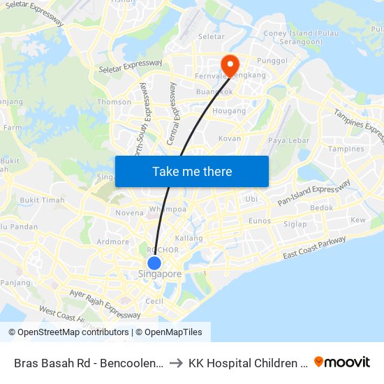 Bras Basah Rd - Bencoolen Stn Exit B (08069) to KK Hospital Children Tower Ward 85 map